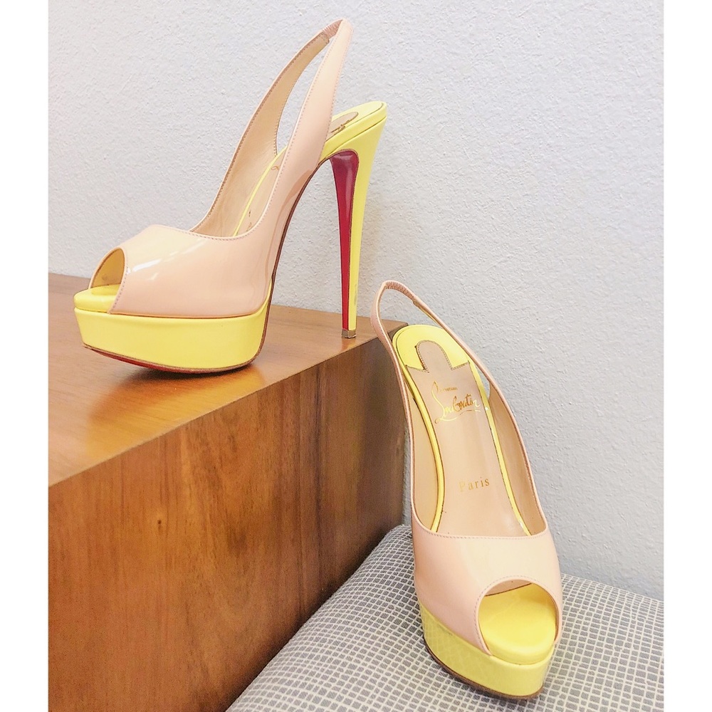 Christian Louboutin nude & yellow patent heels